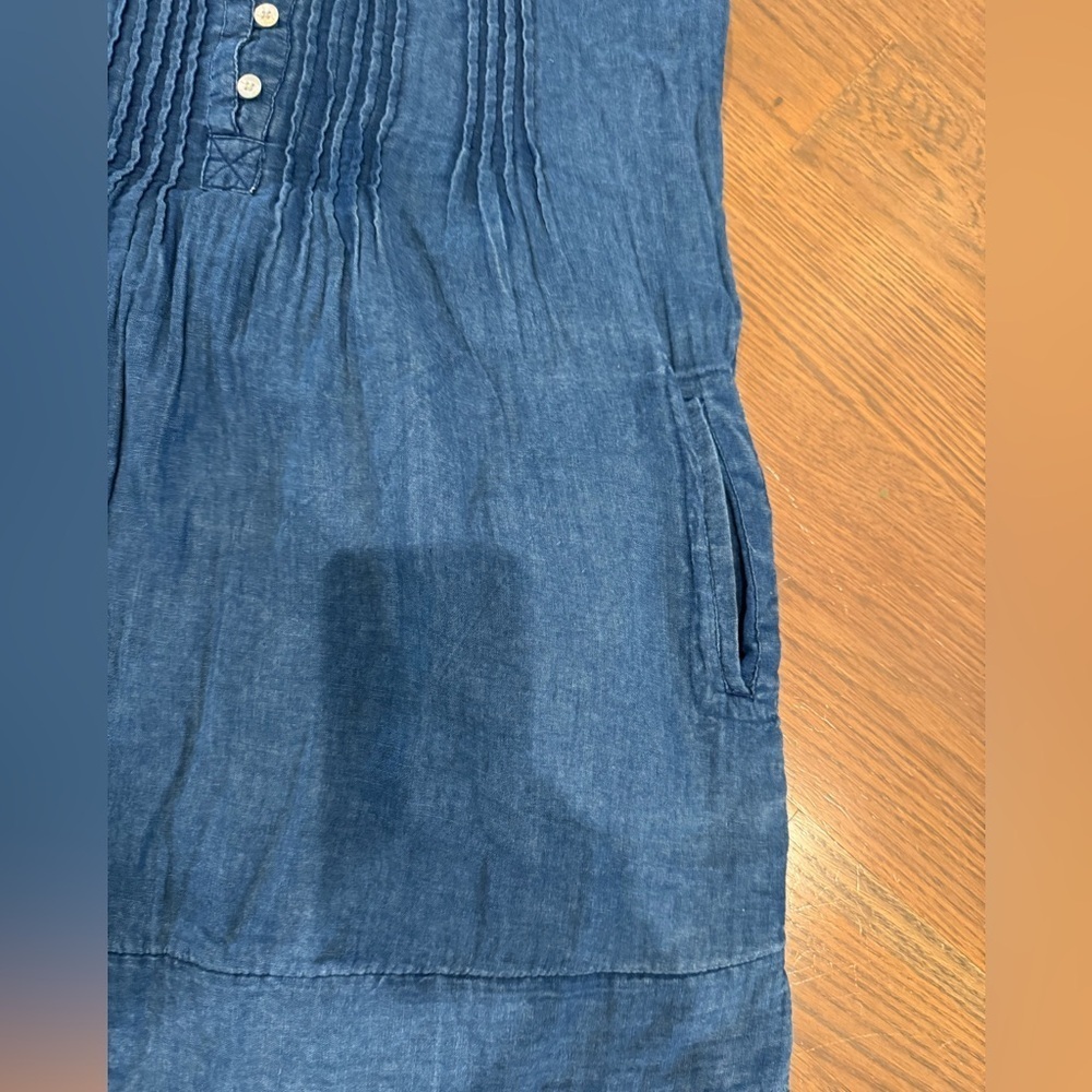 Faherty Isha Basketweave Dress Sleeveless 100% Linen Indigo Blue Womens S U bin - Picture 13 of 15